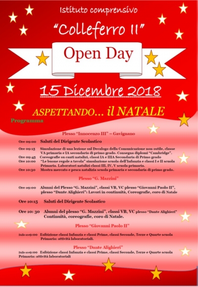 OPEN DAY 15 DICEMBRE