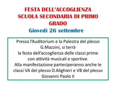 FESTA DELL&#039;ACCOGLIENZA, 26 SETTEMBRE PLESSO MAZZINI