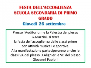 FESTA DELL&#039;ACCOGLIENZA, 26 SETTEMBRE PLESSO MAZZINI